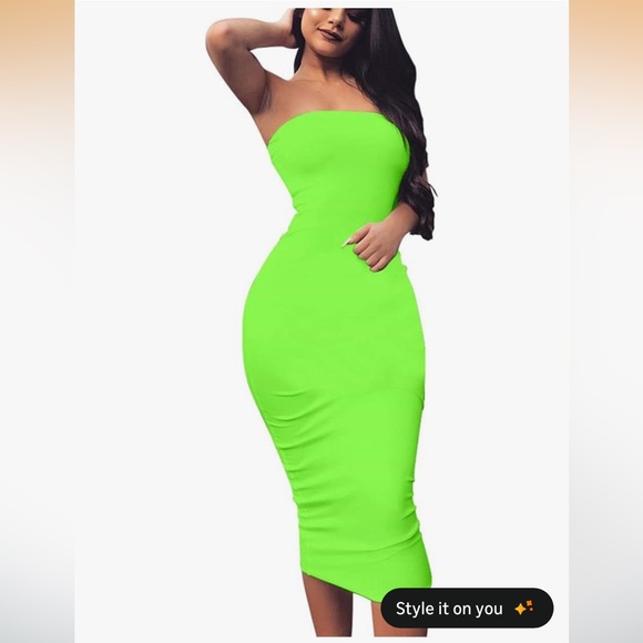 Dresses & Skirts - Neon Green Strapless Bodycon Dress